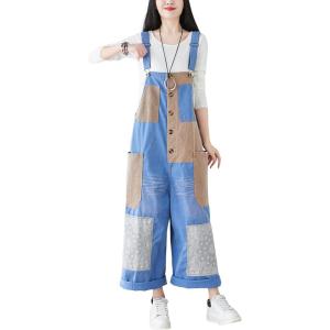 imageYeokou Womens Loose Baggy Denim Wide Leg Drop Crotch Jumpsuit Rompers OverallsStyle90blue