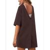 imageYeokou Rompers for Women Casual Short Sleeve Oversized Athletic Workout Reversible Hot Shot Tee Romper Deep PocketsBrown