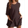 imageYeokou Rompers for Women Casual Short Sleeve Oversized Athletic Workout Reversible Hot Shot Tee Romper Deep PocketsBrown