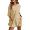 imageYeokou Rompers for Women Casual Short Sleeve Oversized Athletic Workout Reversible Hot Shot Tee Romper Deep PocketsDarkkhaki