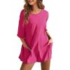 imageYeokou Rompers for Women Casual Short Sleeve Oversized Athletic Workout Reversible Hot Shot Tee Romper Deep PocketsHotpink