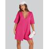 imageYeokou Rompers for Women Casual Short Sleeve Oversized Athletic Workout Reversible Hot Shot Tee Romper Deep PocketsHotpink