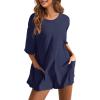 imageYeokou Rompers for Women Casual Short Sleeve Oversized Athletic Workout Reversible Hot Shot Tee Romper Deep PocketsNavy