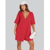 imageYeokou Rompers for Women Casual Short Sleeve Oversized Athletic Workout Reversible Hot Shot Tee Romper Deep PocketsRed