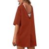 imageYeokou Rompers for Women Casual Short Sleeve Oversized Athletic Workout Reversible Hot Shot Tee Romper Deep PocketsRust