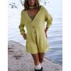 imageYeokou Womens Knit Sweater Rompers Casual Long Sleeve Crewneck Button Down Maternity Shorts JumpsuitsGreen