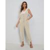 imageYeokou Womens Overalls Linen Cotton Jumpsuits Loose Casual Jumpers with PocketsBeige