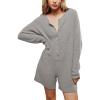 imageYeokou Womens Knit Sweater Rompers Casual Long Sleeve Crewneck Button Down Maternity Shorts JumpsuitsGrey