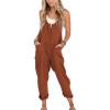 imageYeokou Womens Overalls Linen Cotton Jumpsuits Loose Casual Jumpers with PocketsRust