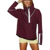 imageYeokou Womens Windbreaker Jacket Outdoors Hiking Reflective Striping Hooded Half Zip Pullover Contrast Pocketed OuterwearWinered