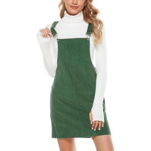 imageYeokou Womens Casual Corduroy Bib Knee Length Overalls Pinafore Midi Dress JumpsuitArmygreen