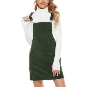 imageYeokou Womens Casual Corduroy Bib Knee Length Overalls Pinafore Midi Dress JumpsuitDarkgreen