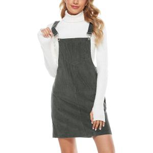 imageYeokou Womens Casual Corduroy Bib Knee Length Overalls Pinafore Midi Dress JumpsuitGrey