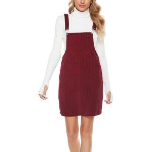 imageYeokou Womens Casual Corduroy Bib Knee Length Overalls Pinafore Midi Dress JumpsuitWinered