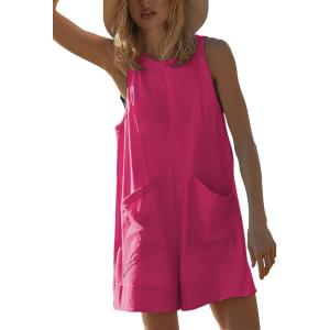 imageYeokou Womens Casual Rompers Stretchy Onesie Summer Sleeveless Shorts Jumpsuits with PocketsHotpink