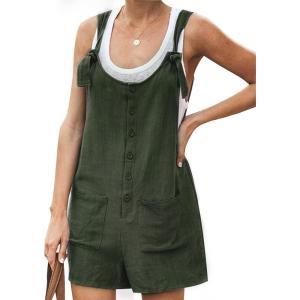 imageYeokou Womens Casual Summer Cotton Linen Rompers Overalls Jumpsuit ShortsArmygreen