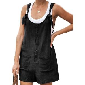 imageYeokou Womens Casual Summer Cotton Linen Rompers Overalls Jumpsuit ShortsBlack