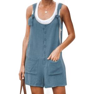 imageYeokou Womens Casual Summer Cotton Linen Rompers Overalls Jumpsuit ShortsBlue