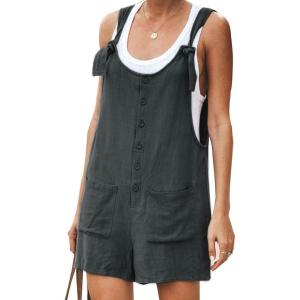 imageYeokou Womens Casual Summer Cotton Linen Rompers Overalls Jumpsuit ShortsDarkgrey