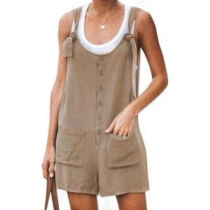 imageYeokou Womens Casual Summer Cotton Linen Rompers Overalls Jumpsuit ShortsKhaki