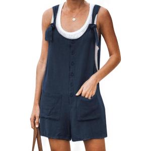 imageYeokou Womens Casual Summer Cotton Linen Rompers Overalls Jumpsuit ShortsNavy
