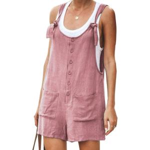 imageYeokou Womens Casual Summer Cotton Linen Rompers Overalls Jumpsuit ShortsPink