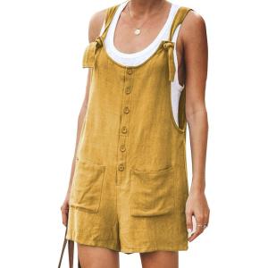 imageYeokou Womens Casual Summer Cotton Linen Rompers Overalls Jumpsuit ShortsYellow