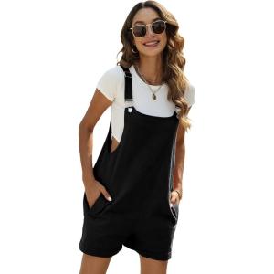 imageYeokou Womens Cotton Linen Short Overalls Casual Summer Bib Shortalls with PocketsBlack