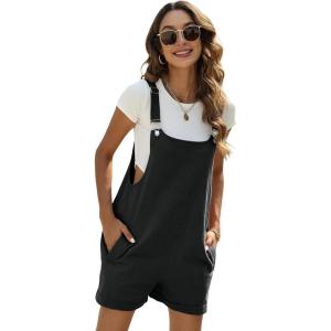 imageYeokou Womens Cotton Linen Short Overalls Casual Summer Bib Shortalls with PocketsDrakgrey