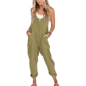 imageYeokou Womens Overalls Linen Cotton Jumpsuits Loose Casual Jumpers with PocketsGinger