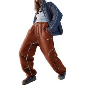 imageYeokou Womens Snow Ski Pants Sherpa Fleece Lined Sweatpants Outdoor Slopes Pockets Relaxed Winter ActivewearBrickred