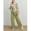 imageYeokou Floral Jacket Women Winter Sherpa Fleece Coat Daisy Jacquard Stand Collar Full Zipper Casual Outwear with PocketsGreen