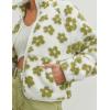imageYeokou Floral Jacket Women Winter Sherpa Fleece Coat Daisy Jacquard Stand Collar Full Zipper Casual Outwear with PocketsGreen