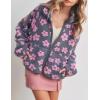 imageYeokou Floral Jacket Women Winter Sherpa Fleece Coat Daisy Jacquard Stand Collar Full Zipper Casual Outwear with PocketsGrey