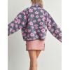 imageYeokou Floral Jacket Women Winter Sherpa Fleece Coat Daisy Jacquard Stand Collar Full Zipper Casual Outwear with PocketsGrey