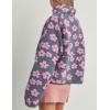 imageYeokou Floral Jacket Women Winter Sherpa Fleece Coat Daisy Jacquard Stand Collar Full Zipper Casual Outwear with PocketsGrey