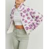 imageYeokou Floral Jacket Women Winter Sherpa Fleece Coat Daisy Jacquard Stand Collar Full Zipper Casual Outwear with PocketsWhite