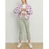 imageYeokou Floral Jacket Women Winter Sherpa Fleece Coat Daisy Jacquard Stand Collar Full Zipper Casual Outwear with PocketsWhite