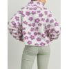 imageYeokou Floral Jacket Women Winter Sherpa Fleece Coat Daisy Jacquard Stand Collar Full Zipper Casual Outwear with PocketsWhite
