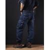 imageYeokou Mens Casual Loose Hip Hop Denim Work Pants Jeans with Cargo PocketsDark Blue