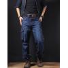 imageYeokou Mens Casual Loose Hip Hop Denim Work Pants Jeans with Cargo PocketsDark Blue