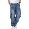 imageYeokou Mens Casual Loose Hip Hop Denim Work Pants Jeans with Cargo PocketsLight Blue