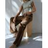 imageYeokou Women Brushed Ribbed Knit Pants Casual Wide Leg Pants Lounge Elastic Waist Pajama TrousersBrown