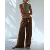 imageYeokou Women Brushed Ribbed Knit Pants Casual Wide Leg Pants Lounge Elastic Waist Pajama TrousersBrown
