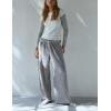 imageYeokou Women Brushed Ribbed Knit Pants Casual Wide Leg Pants Lounge Elastic Waist Pajama TrousersGrey