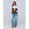 imageYeokou Women Fleece Sherpa Vest Cropped Half Zip Sleeveless Warm Fuzzy Contrast Color Outwear Vest Kangaroo PocketBrown