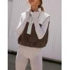 imageYeokou Women Fleece Sherpa Vest Cropped Half Zip Sleeveless Warm Fuzzy Contrast Color Outwear Vest Kangaroo PocketBrown
