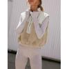 imageYeokou Women Fleece Sherpa Vest Cropped Half Zip Sleeveless Warm Fuzzy Contrast Color Outwear Vest Kangaroo PocketKhaki