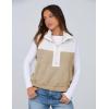 imageYeokou Women Fleece Sherpa Vest Cropped Half Zip Sleeveless Warm Fuzzy Contrast Color Outwear Vest Kangaroo PocketKhaki