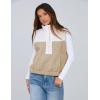 imageYeokou Women Fleece Sherpa Vest Cropped Half Zip Sleeveless Warm Fuzzy Contrast Color Outwear Vest Kangaroo PocketKhaki